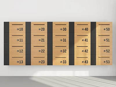 Wooden Number Plates With Numbers 10 to 53 And Different Symbols Arranged on Panel 3d model