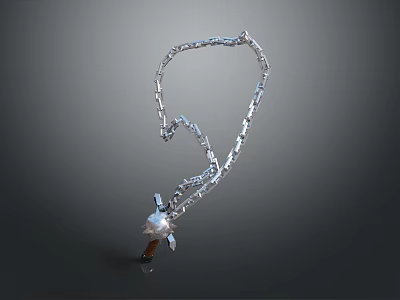 Silver Chain Flail Weapon With Spiked Metal Head And Brown Handle 3d model