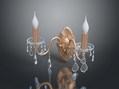 Elegant Gold Wall Lighting Combination with Candle Design and Crystal Pendants 3d model