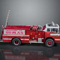 Vintage Red Fire Truck From SUAMAS Fire Department With Ladder And Classic Details