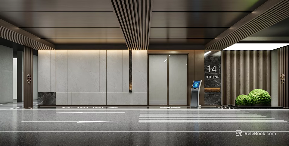 Luxury Modern Office Building Parking Lobby With Smooth Glossy Floor And Smart Access Control System 3d model 