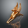 Elegant Golden Winged Horse Sculpture Lying On Black Surface With Shiny Reflection
