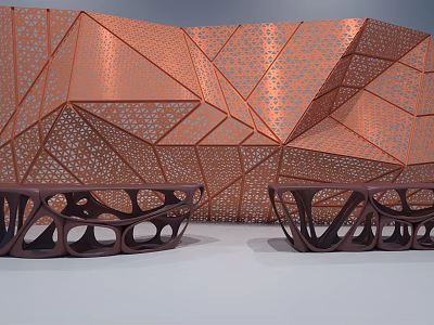 Dark Perforated Bar with Copper Colored Geometric Perforated Wall in Background 3d model