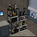 Multifunctional Kitchen Storage Shelf With Microwave Blender Cookware And Spice Jars 3d model