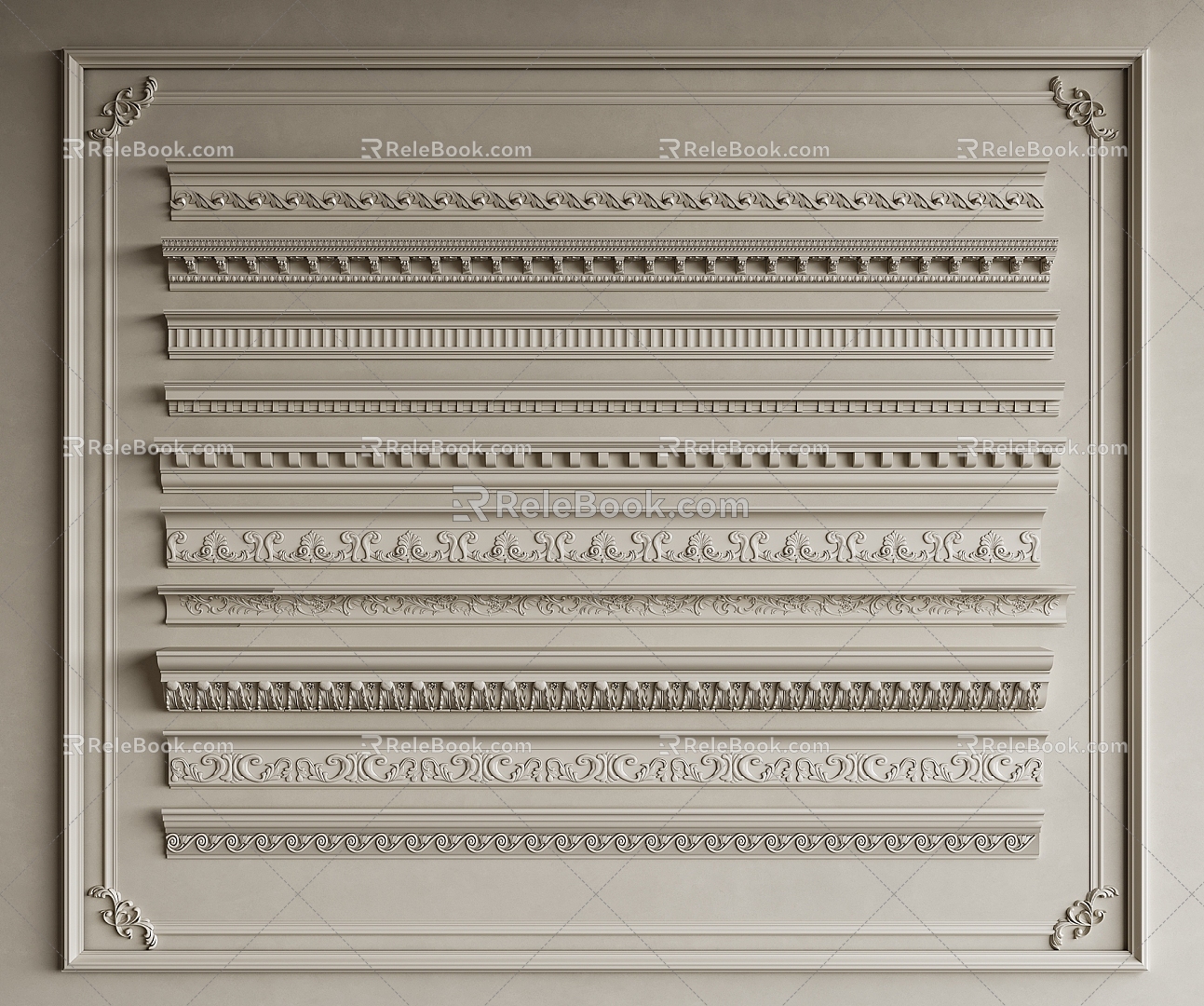 French Gypsum Line Gypsum Line Carved Corner Line Combination 3d model