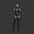 Detailed Female Game and Movie Character in Blue Decorative Outfit with Gloves and Boots