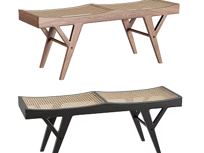 Modern Public Bench With Woven Seat And Light Wood Black Wooden Frame Design 3d model