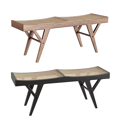 Modern Public Bench With Woven Seat And Light Wood Black Wooden Frame Design 3d model