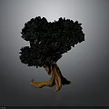 Artistic 3D Decorative Tree with Orange Curved Roots and Dark Green Leaves