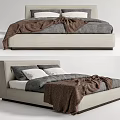 Modern Double Bed Interior Design With Upholstered Frame Gray Brown Bedding And Pillows