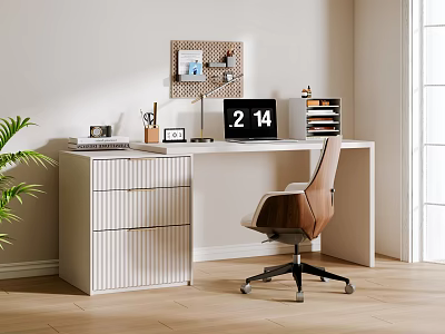 Modern Cream Style Desk and Chair 3d model