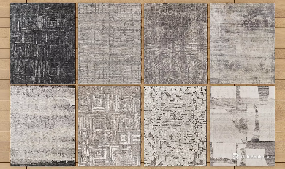 Collection of Modern Square Rugs With Various Monochrome Patterns And Textured Designs 3d model 