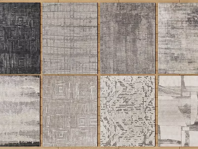 Collection of Modern Square Rugs With Various Monochrome Patterns And Textured Designs 3d model
