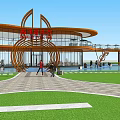 Modern Public Building With Curved Green Roof Glass Facade Water Features And Surrounding Greenery