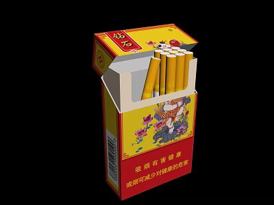 Open Cigarette Pack with Yellow Packaging and Cigarettes as Daily Necessities 3d model