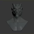 Detailed 3D Mythical Creature Bust Sculpture With Horned Head And Torso