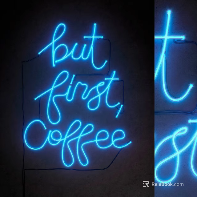 Blue Neon Light Box with But First Coffee Text for Wall Decoration 3d model 