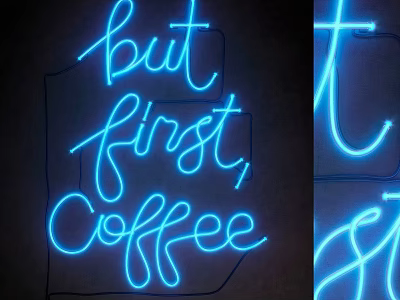 Blue Neon Light Box with But First Coffee Text for Wall Decoration 3d model