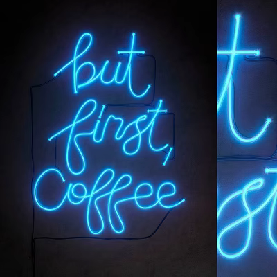 Blue Neon Light Box with But First Coffee Text for Wall Decoration 3d model