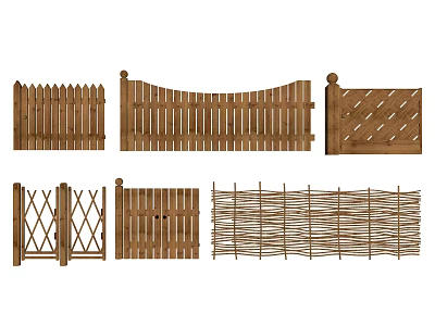 Wooden Fences With Various Designs Including Picket Curved And Lattice Styles 3d model
