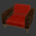 Classic Single Sofa Upholstered With Red Cushion And Wooden Armrests Legs