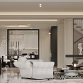 Modern Living And Dining Room Interior With White Sofa Dining Table Marble Floor And TV