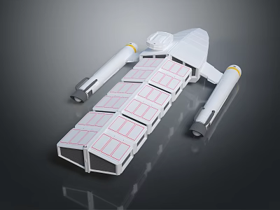 White Satellite Structure With Rectangular Panels And Cylindrical Side Components 3d model