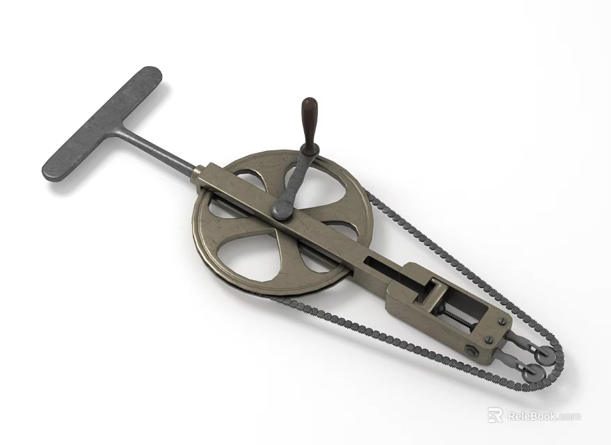 Industrial Equipment With T Shaped Handle Circular Wheel And Metal Chain Structure 3d model 