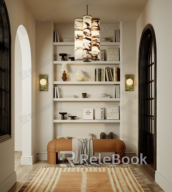 Entrance Decorative Cabinet Bookcase Wall Lamp Sofa Stool Carpet Decorations Chandelier Book Decorations model