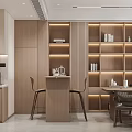 Modern Restaurant Interior Design With Dining Table Chairs Plant And Open Layout 3d model