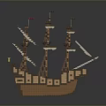 Detailed Wooden Sailing Ship Model With Multiple Masts Colorful Flags And Intricate Hull