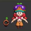 Cartoon Girl Character With Red Pigtails Purple Goggles Green Leaf Hat And Orange Tube