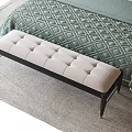 Light Tufted Bench With Dark Frame Slim Legs By Green Quilted Bedspread On Light Carpet