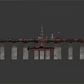 Water Construction Barge With Crane Near Bridge Structure And Concrete Pier Supports