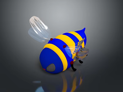 Cute Cartoon Bee Stuffed Toy With Blue Yellow Stripes And Transparent Wings 3d model