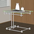 Modern Side Table with Transparent Glass Top Metal Frame and Casters in Living Room