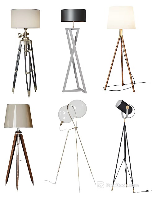 Stylish Floor Lamps With Tripod X Shaped Stands And Modern Designs 3d model 