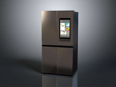 Modern Smart Refrigerator With Digital Screen Sleek Design And Dark Stainless Steel Finish 3d model
