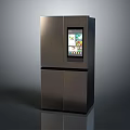 Modern Smart Refrigerator With Digital Screen Sleek Design And Dark Stainless Steel Finish