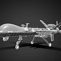 Fighter Jet with Gray and Blue Camouflage Wings Mounted Missiles and Propeller on Black Background