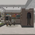 Modern Clothing Store Interior Design With Suit Display Racks Hanging Clothes And Marble Wall