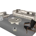 Quiet Style Sofa Tea Table Combination Multi-person Sofa Tea Table Single Leisure Chair Lazy Sofa Metal Floor Lamp Side Accessories 3d model