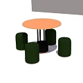 Modern Round Copper Tabletop Set With Black Base And Four Green Leather Stools 3d model
