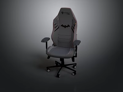 Ergonomic Gray Gaming Chair With Batman Logo Like Padded Armrests And Stable Wheeled Base 3d model