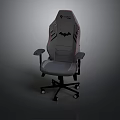 Ergonomic Gray Gaming Chair With Batman Logo Like Padded Armrests And Stable Wheeled Base