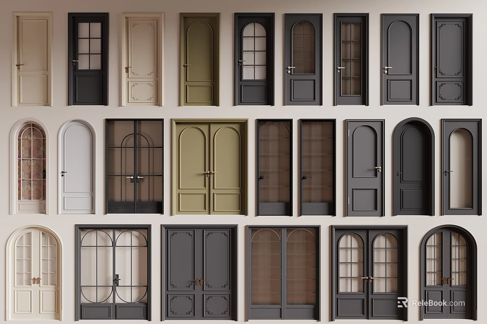 Hinged Doors With Various Designs Different Colors And Glass Panel Options 3d model