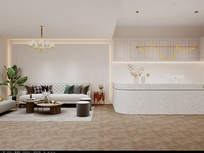 Modern Clothing Store Interior With Sofa Seating Cashier Counter And Hanging Lights 3d model