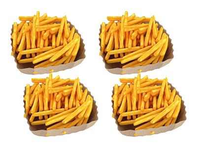 Golden Crispy French Fries Served in Four Paper Boxes Looking Fresh and Tasty 3d model