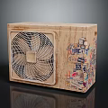 Wooden Air Cooler Fan With Colorful Decorative Artwork And Unique Exterior Design