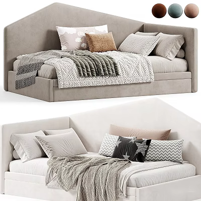 Cozy Upholstered Kids Bed with Multiple Pillows Star Pattern Cushion and Soft Blanket 3d model